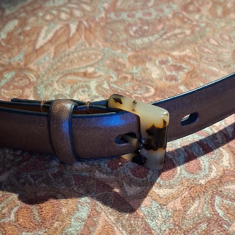 RALPH LAUREN Brown Leather women's Belt with Tortoiseshell Buckle